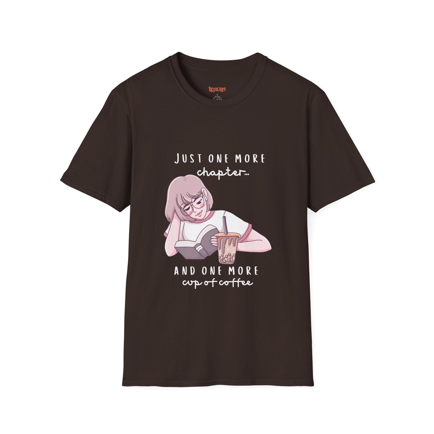 Book Lover's Unisex Softstyle T-Shirt - "Just One More Chapter" Design
