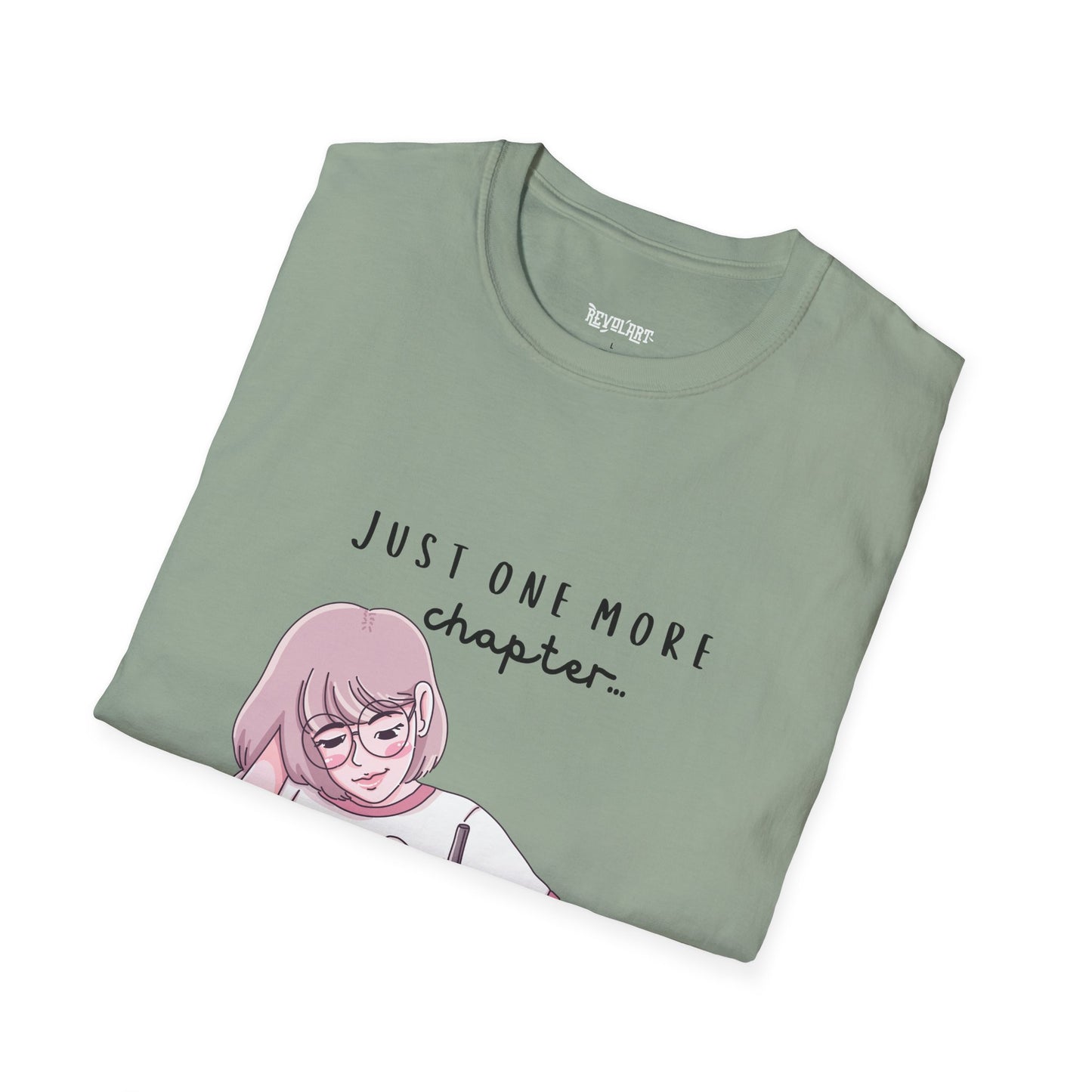 Book Lover's Unisex Softstyle T-Shirt - "Just One More Chapter" Design