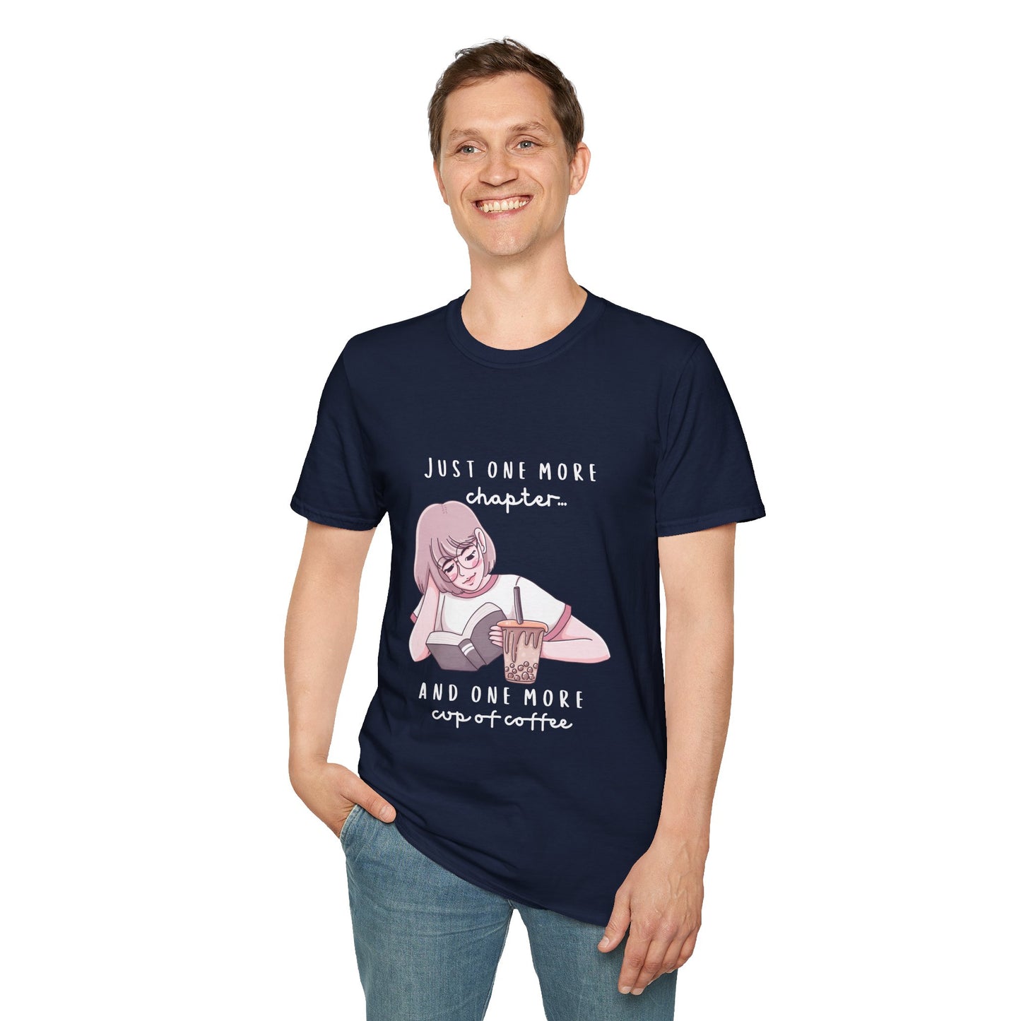 Book Lover's Unisex Softstyle T-Shirt - "Just One More Chapter" Design
