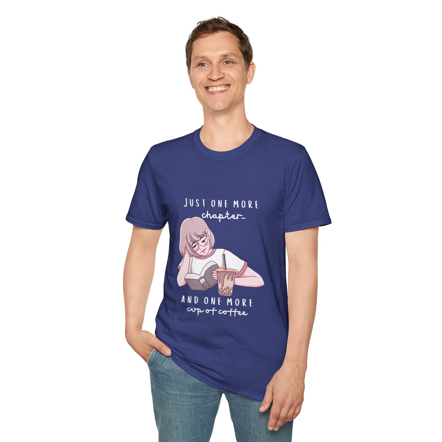 Book Lover's Unisex Softstyle T-Shirt - "Just One More Chapter" Design