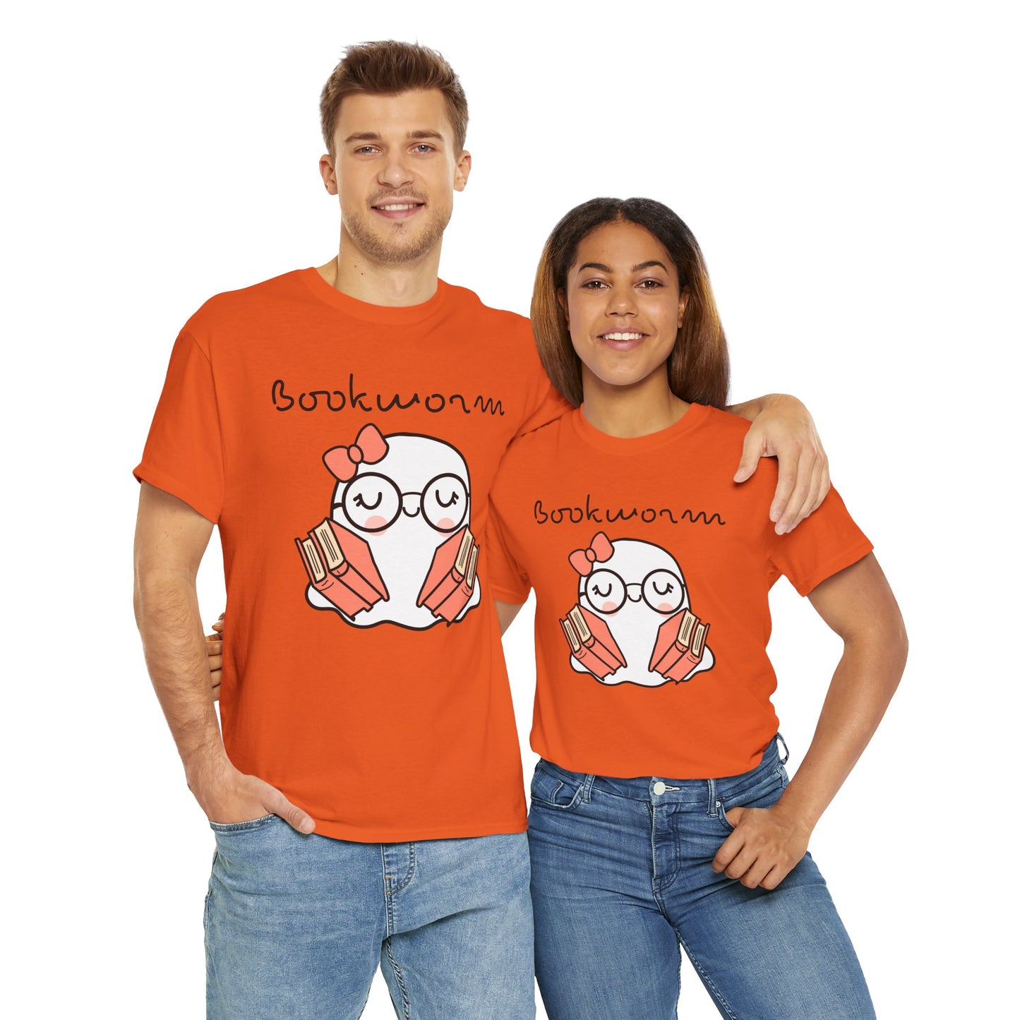 Cute Ghosty Bookwork Unisex Heavy Cotton Tee
