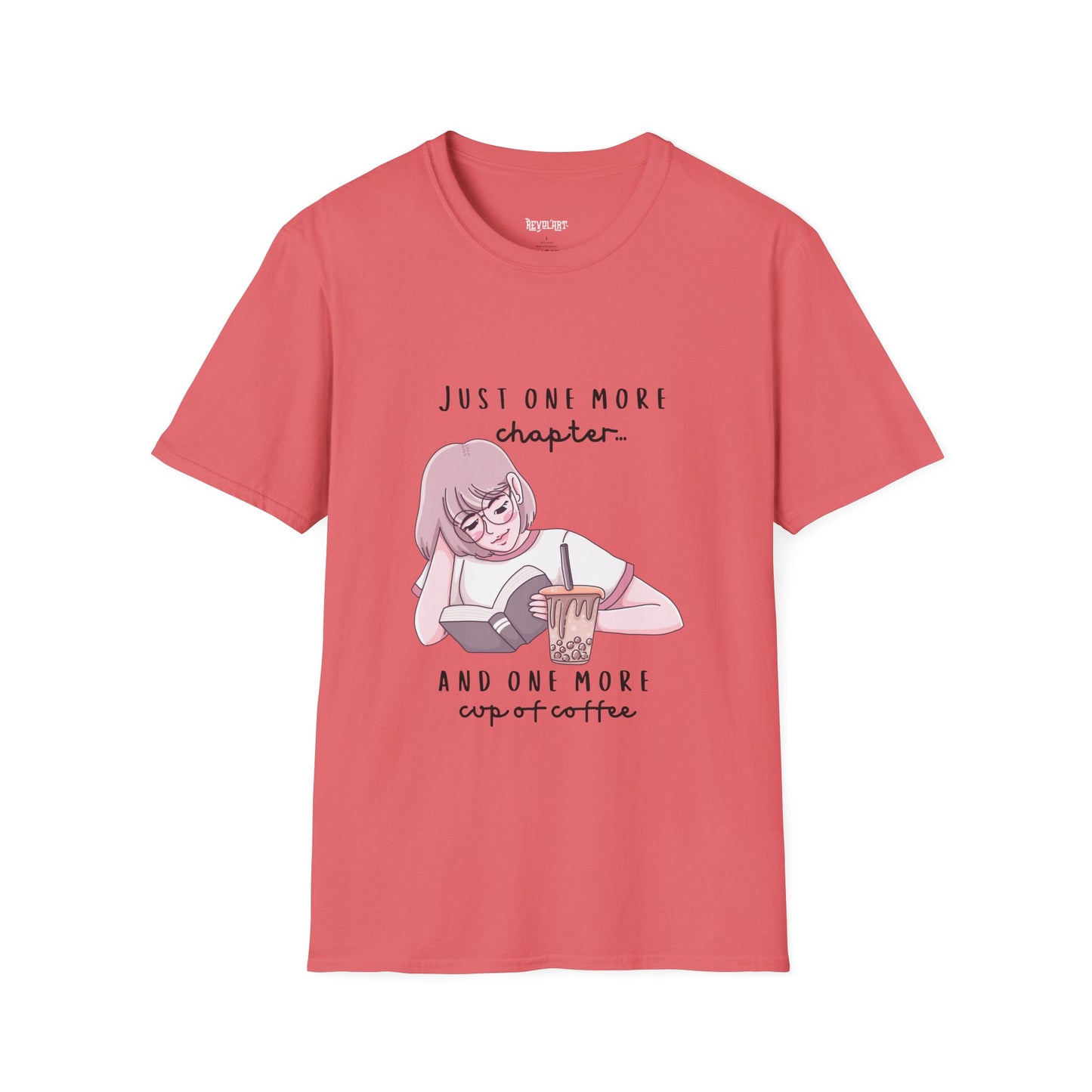 Book Lover's Unisex Softstyle T-Shirt - "Just One More Chapter" Design