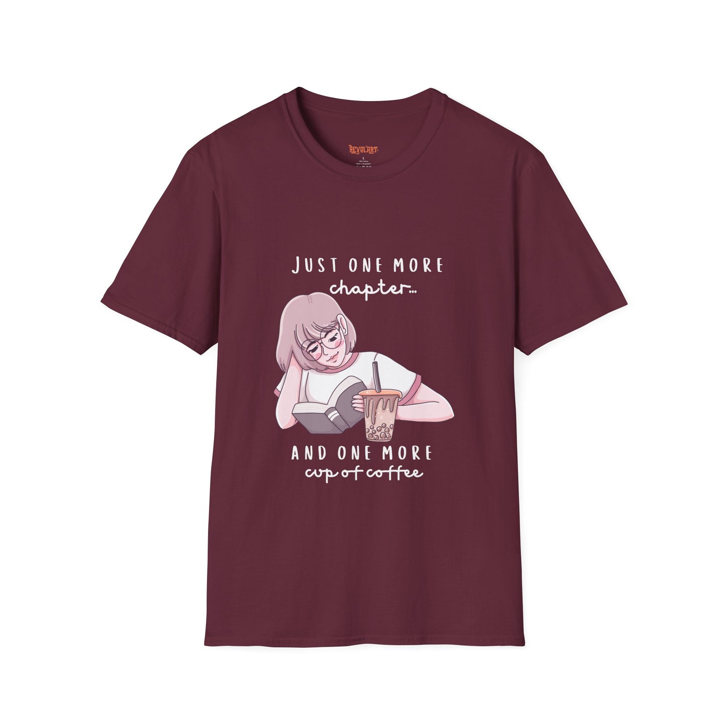 Book Lover's Unisex Softstyle T-Shirt - "Just One More Chapter" Design