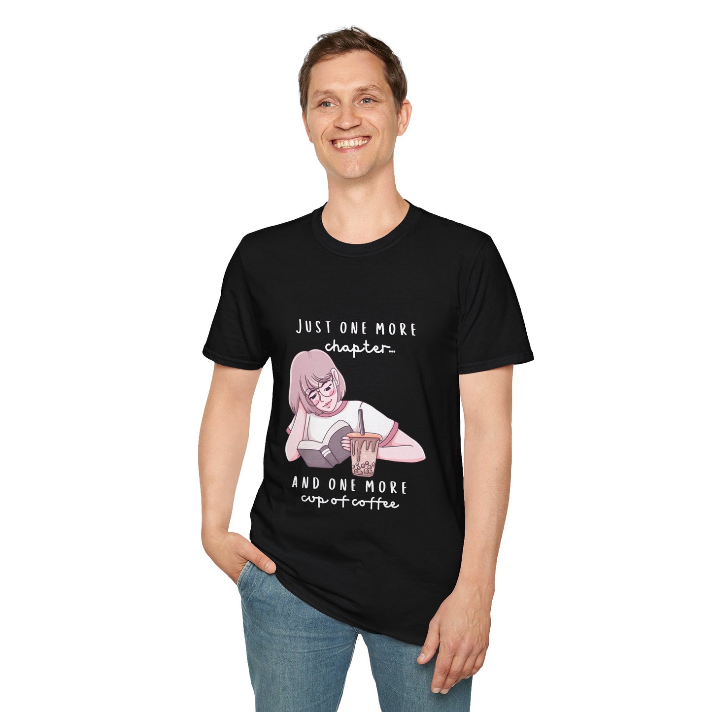 Book Lover's Unisex Softstyle T-Shirt - "Just One More Chapter" Design
