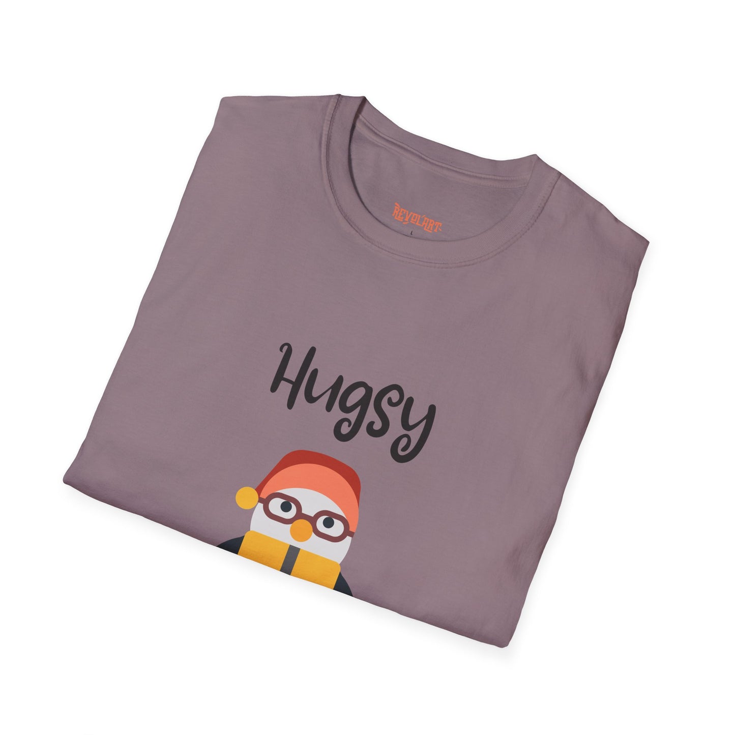 Cute HUGSY Graphic Unisex Softstyle T-Shirt, Holiday Gift, Casual Wear, Cute T-Shirt, Fun Apparel, Christmas Shirt for Friends Lovers