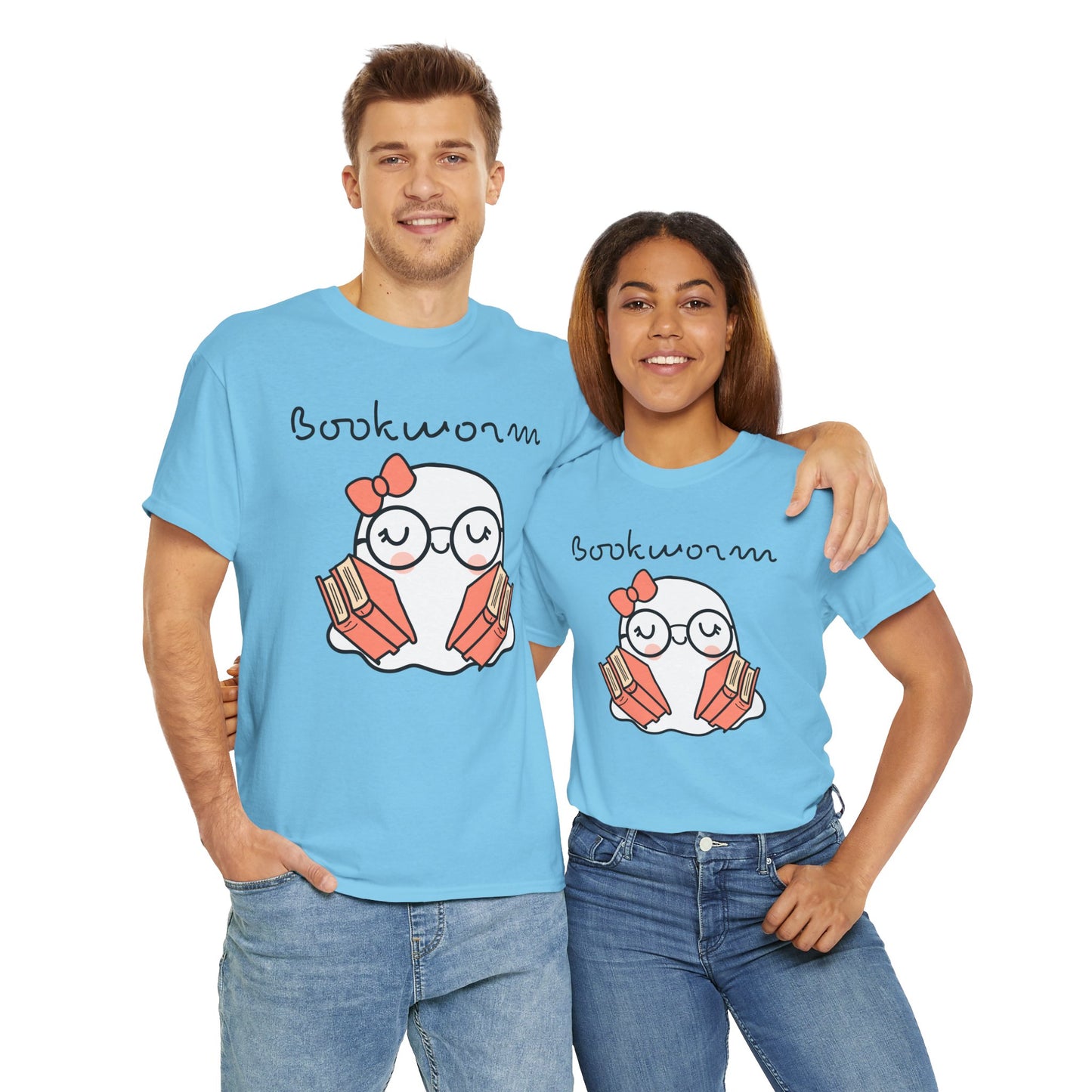Cute Ghosty Bookwork Unisex Heavy Cotton Tee