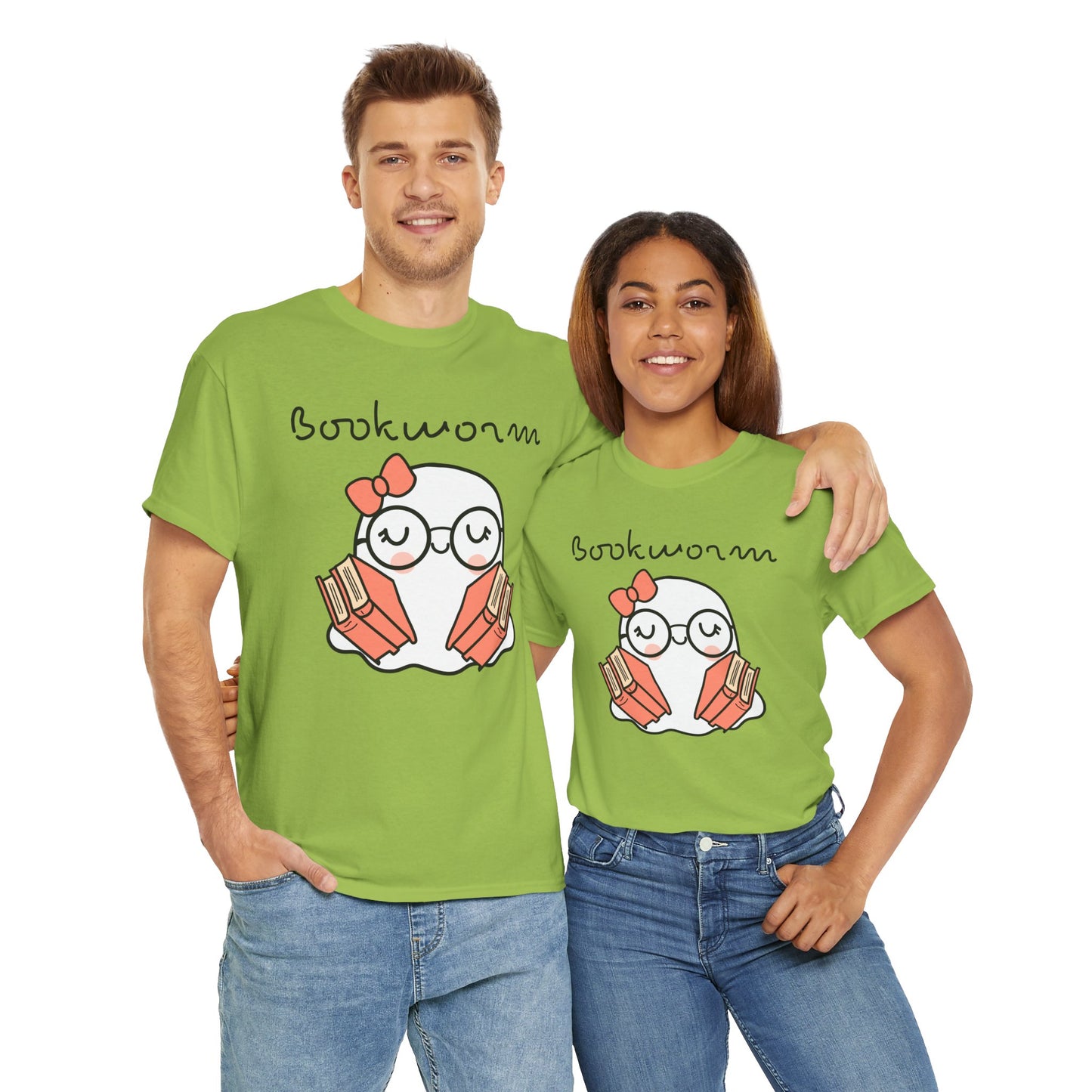 Cute Ghosty Bookwork Unisex Heavy Cotton Tee