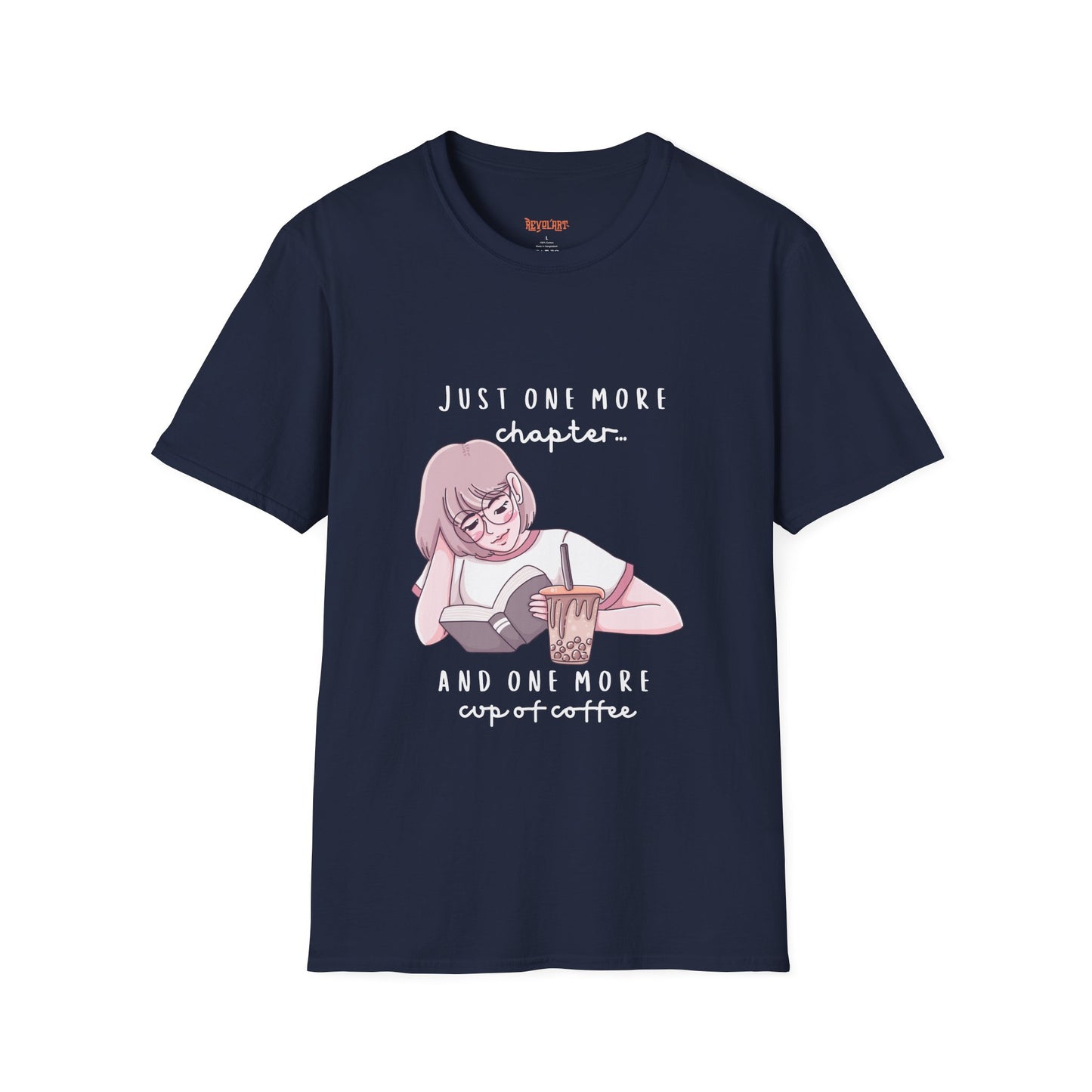 Book Lover's Unisex Softstyle T-Shirt - "Just One More Chapter" Design