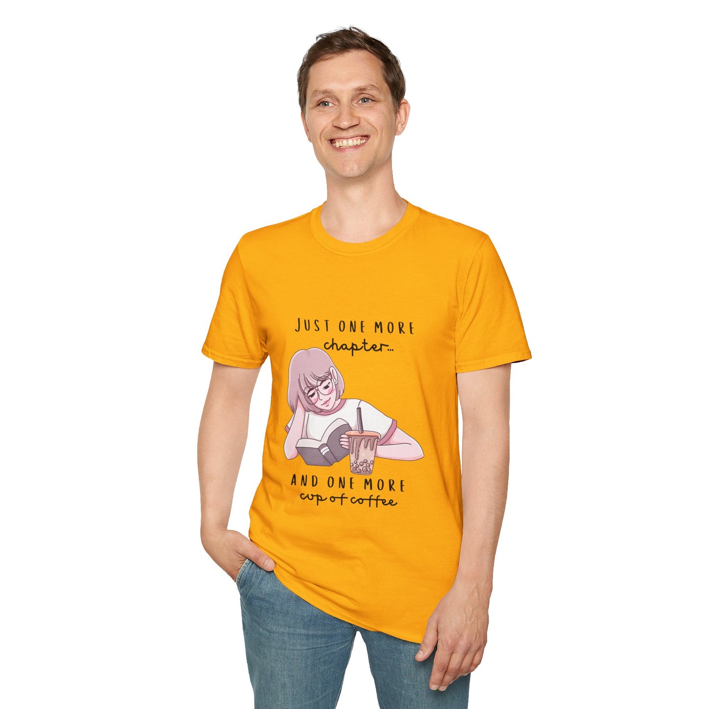 Book Lover's Unisex Softstyle T-Shirt - "Just One More Chapter" Design
