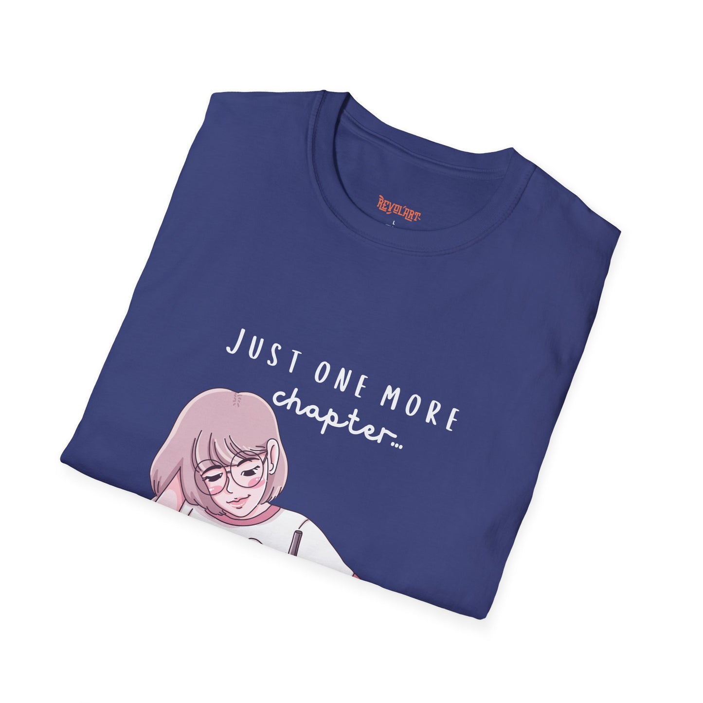 Book Lover's Unisex Softstyle T-Shirt - "Just One More Chapter" Design