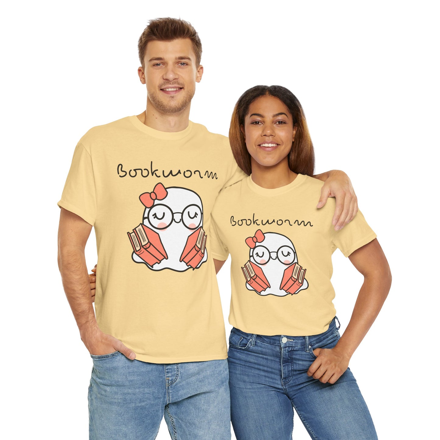 Cute Ghosty Bookwork Unisex Heavy Cotton Tee