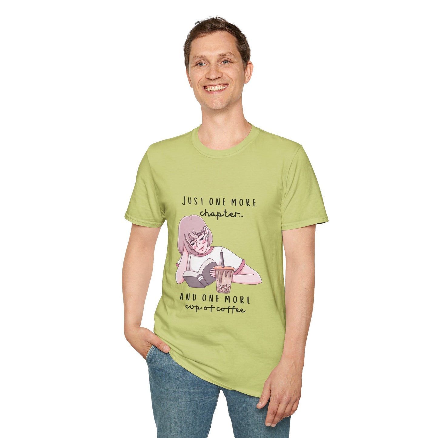 Book Lover's Unisex Softstyle T-Shirt - "Just One More Chapter" Design