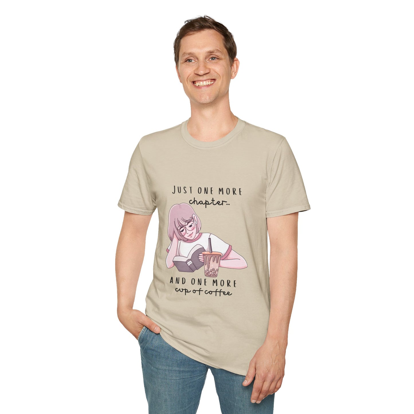 Book Lover's Unisex Softstyle T-Shirt - "Just One More Chapter" Design