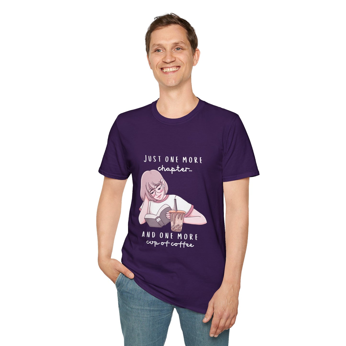 Book Lover's Unisex Softstyle T-Shirt - "Just One More Chapter" Design