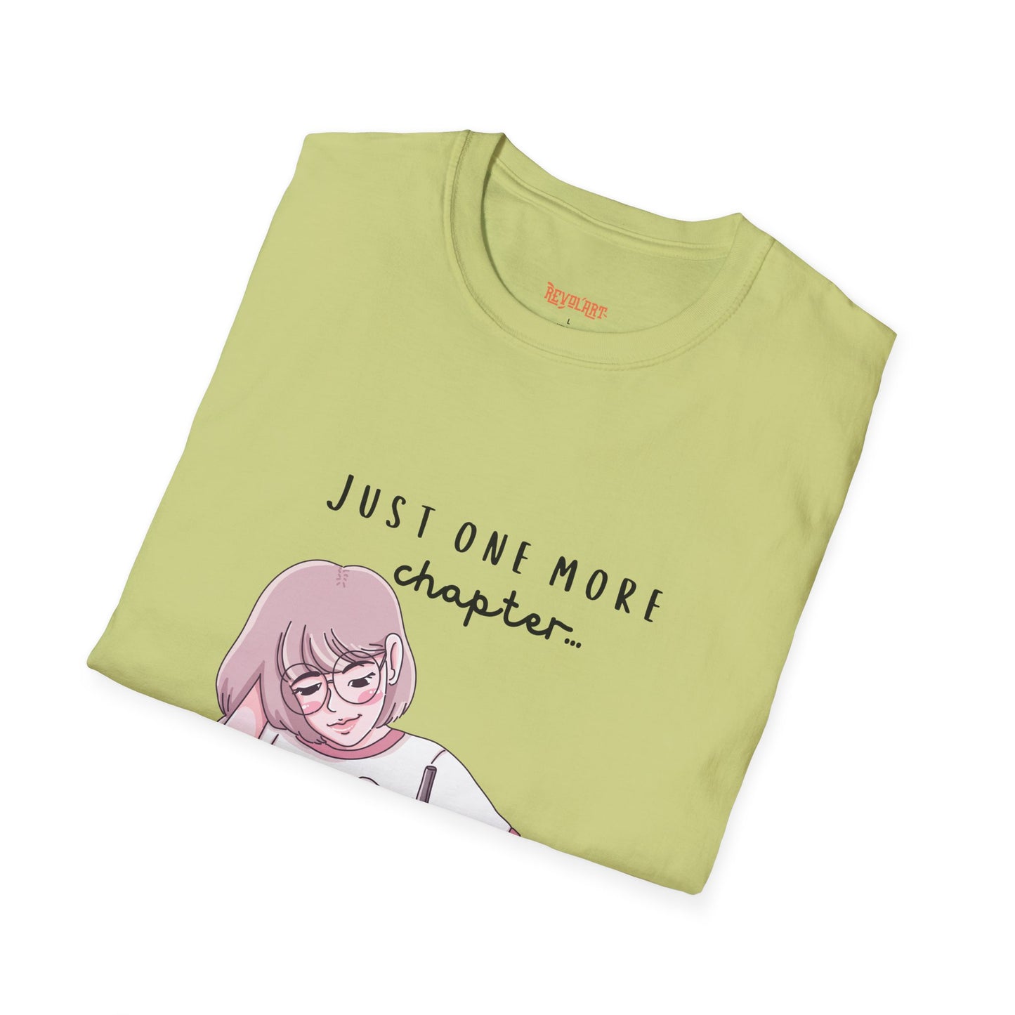 Book Lover's Unisex Softstyle T-Shirt - "Just One More Chapter" Design