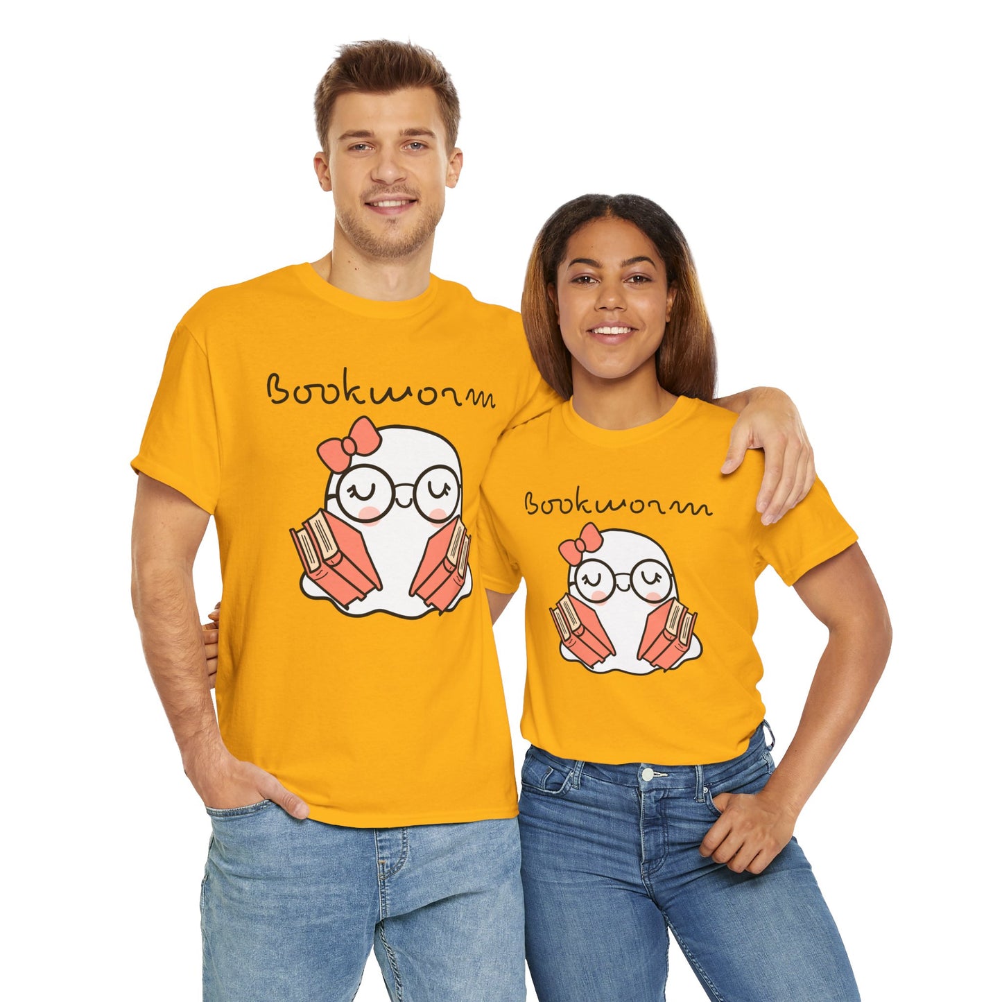 Cute Ghosty Bookwork Unisex Heavy Cotton Tee