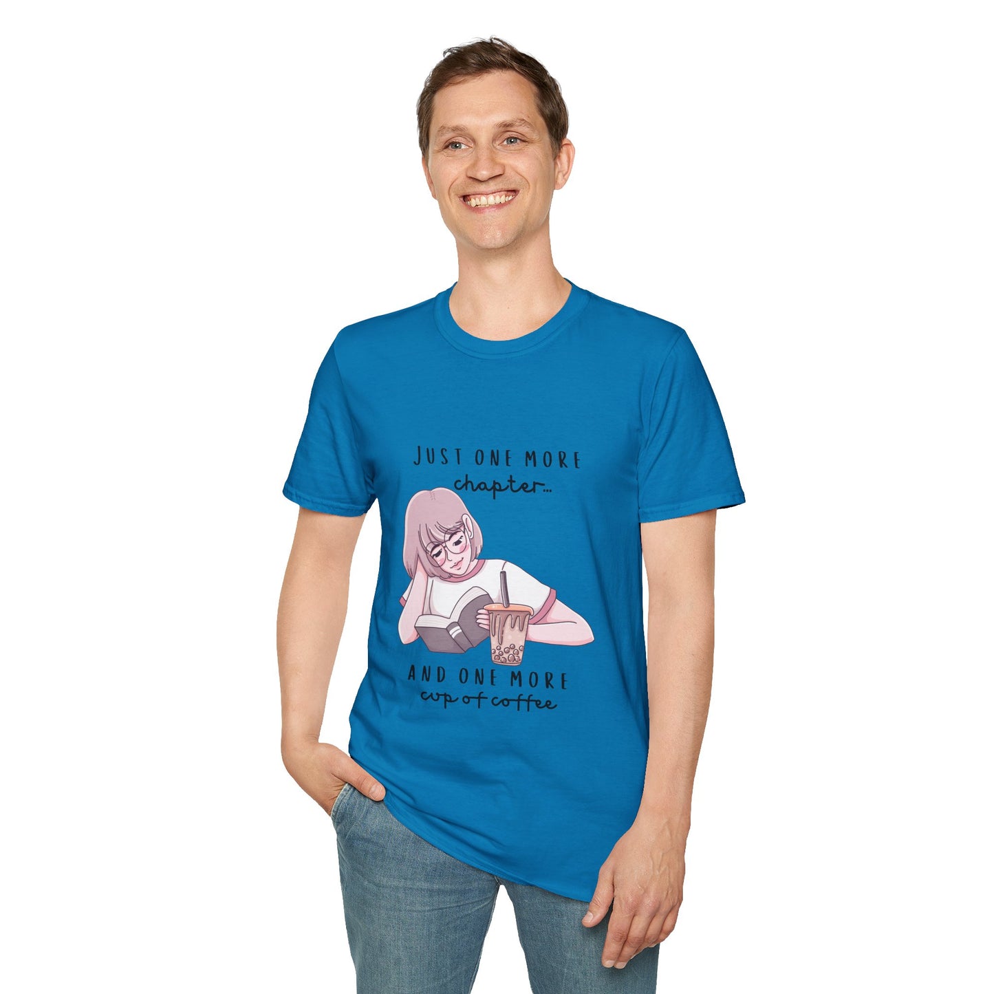 Book Lover's Unisex Softstyle T-Shirt - "Just One More Chapter" Design