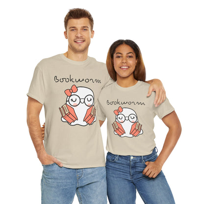 Cute Ghosty Bookwork Unisex Heavy Cotton Tee
