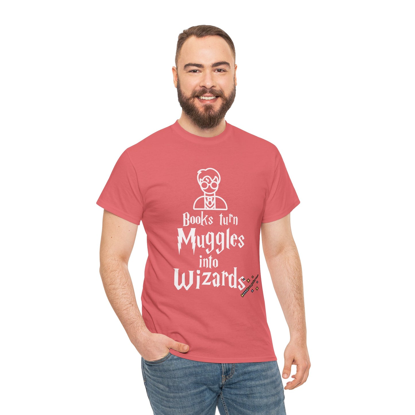 Books Turn Muggles into Wizards Unisex Heavy Cotton Tee
