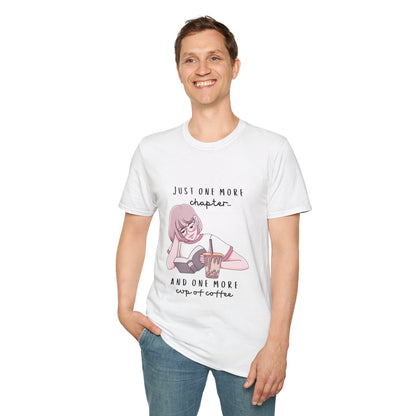 Book Lover's Unisex Softstyle T-Shirt - "Just One More Chapter" Design