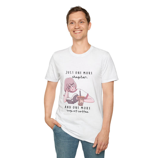 Book Lover's Unisex Softstyle T-Shirt - "Just One More Chapter" Design