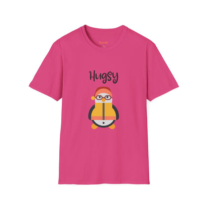 Cute HUGSY Graphic Unisex Softstyle T-Shirt, Holiday Gift, Casual Wear, Cute T-Shirt, Fun Apparel, Christmas Shirt for Friends Lovers