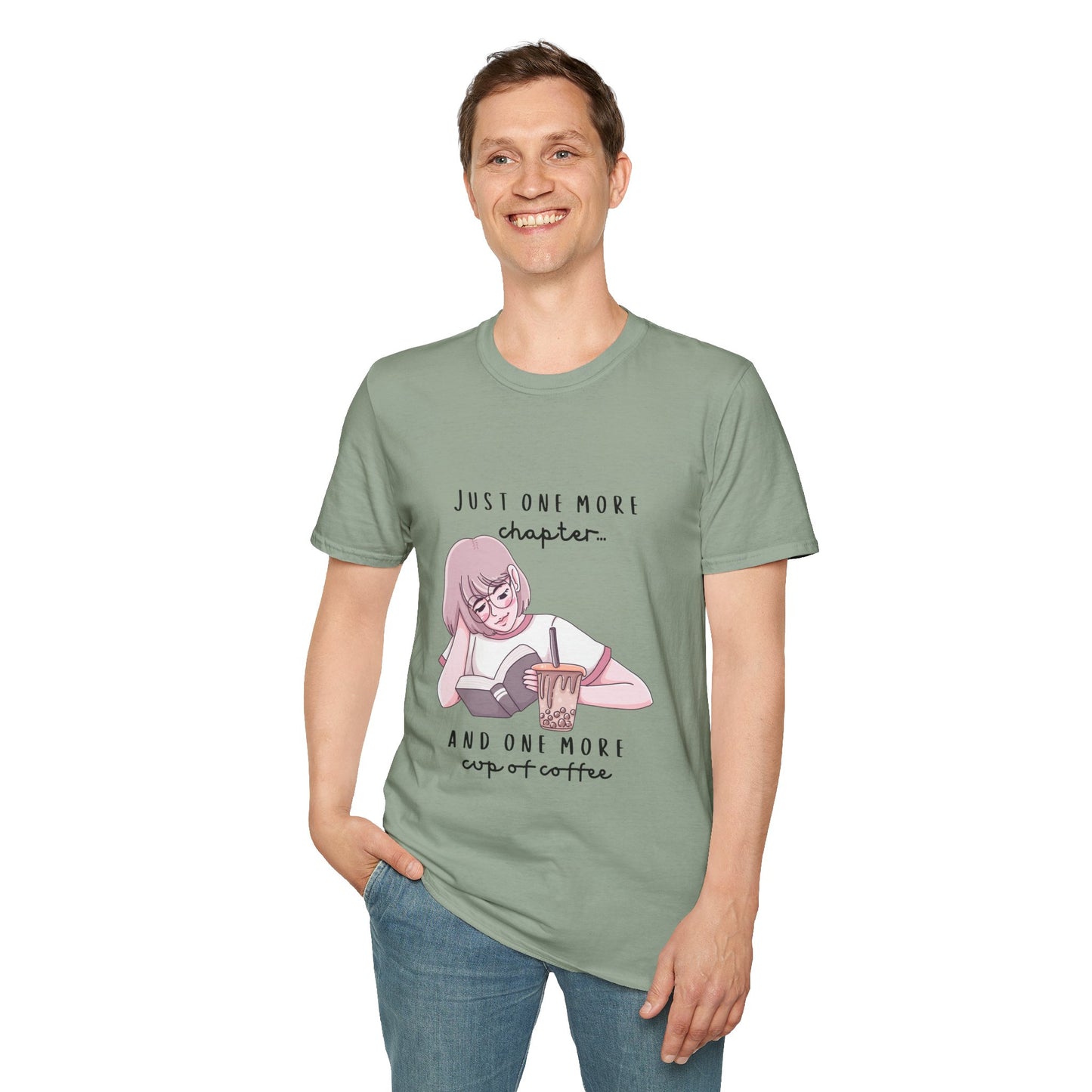 Book Lover's Unisex Softstyle T-Shirt - "Just One More Chapter" Design
