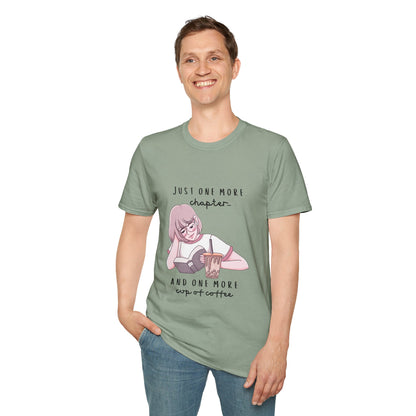 Book Lover's Unisex Softstyle T-Shirt - "Just One More Chapter" Design