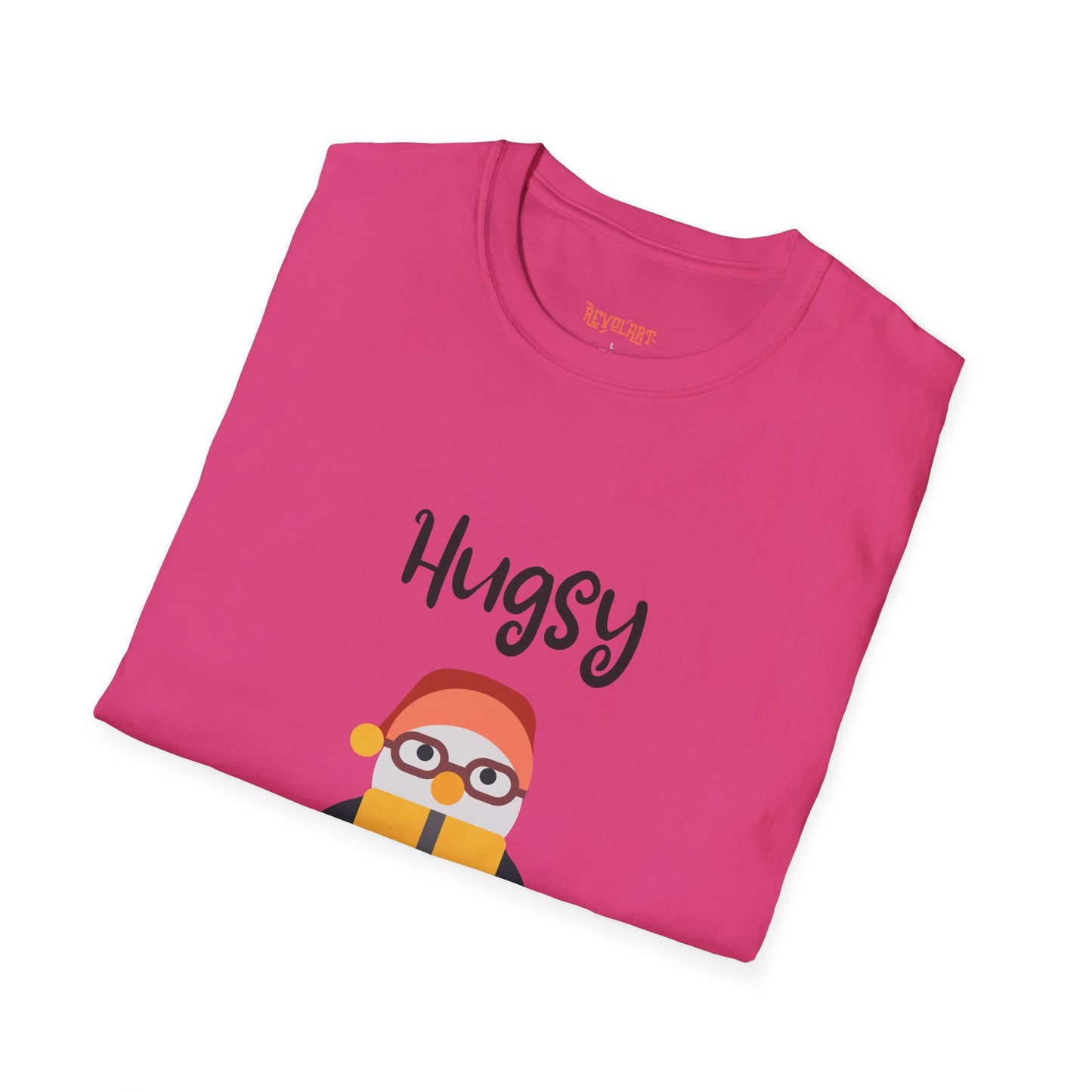 Cute HUGSY Graphic Unisex Softstyle T-Shirt, Holiday Gift, Casual Wear, Cute T-Shirt, Fun Apparel, Christmas Shirt for Friends Lovers