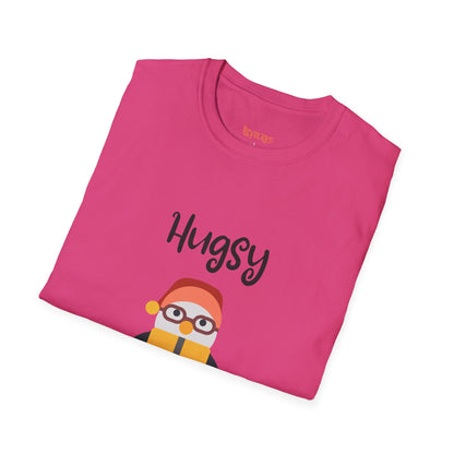 Cute HUGSY Graphic Unisex Softstyle T-Shirt, Holiday Gift, Casual Wear, Cute T-Shirt, Fun Apparel, Christmas Shirt for Friends Lovers