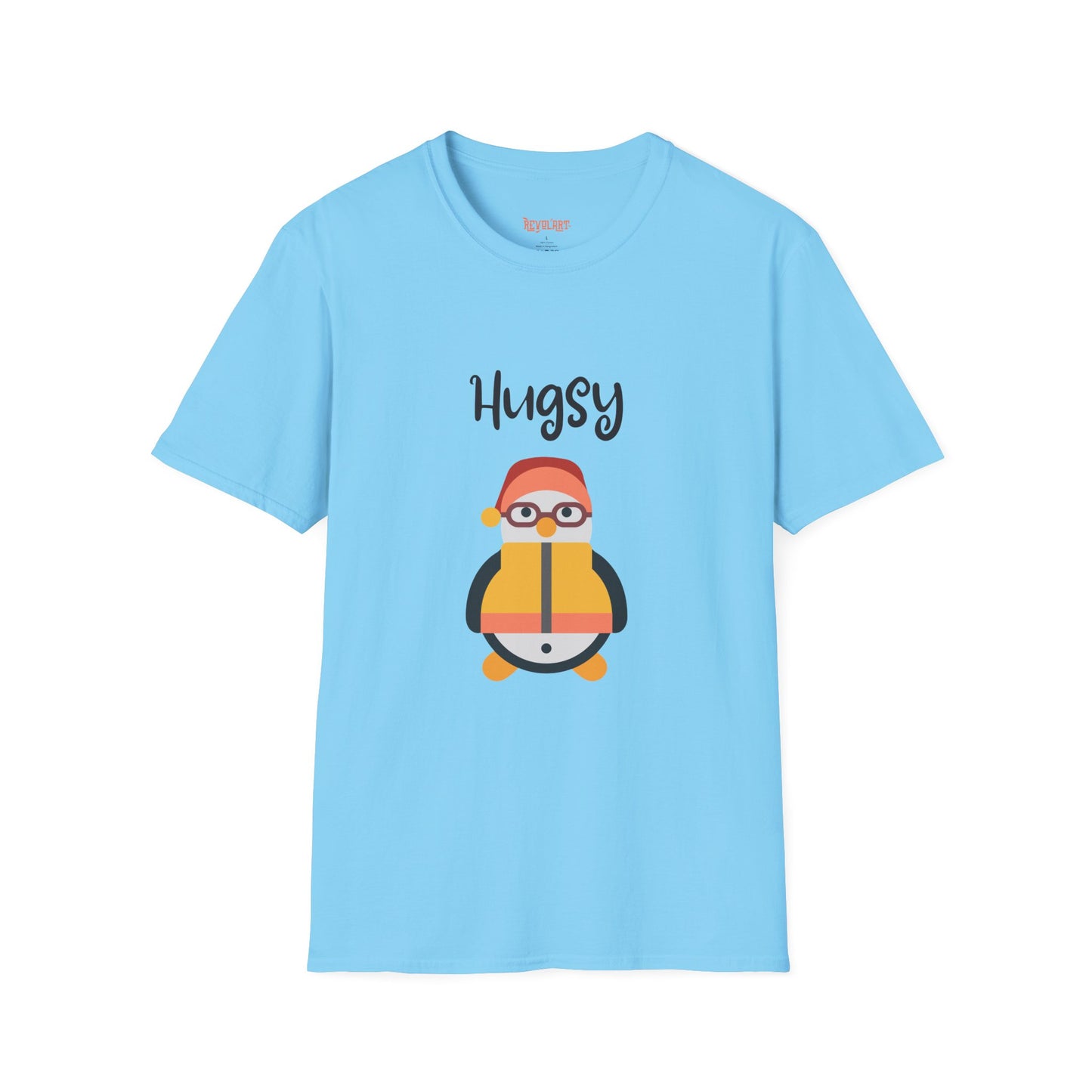 Cute HUGSY Graphic Unisex Softstyle T-Shirt, Holiday Gift, Casual Wear, Cute T-Shirt, Fun Apparel, Christmas Shirt for Friends Lovers
