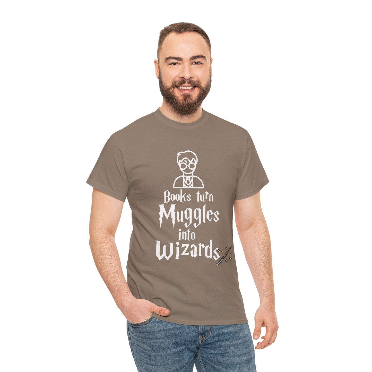 Books Turn Muggles into Wizards Unisex Heavy Cotton Tee