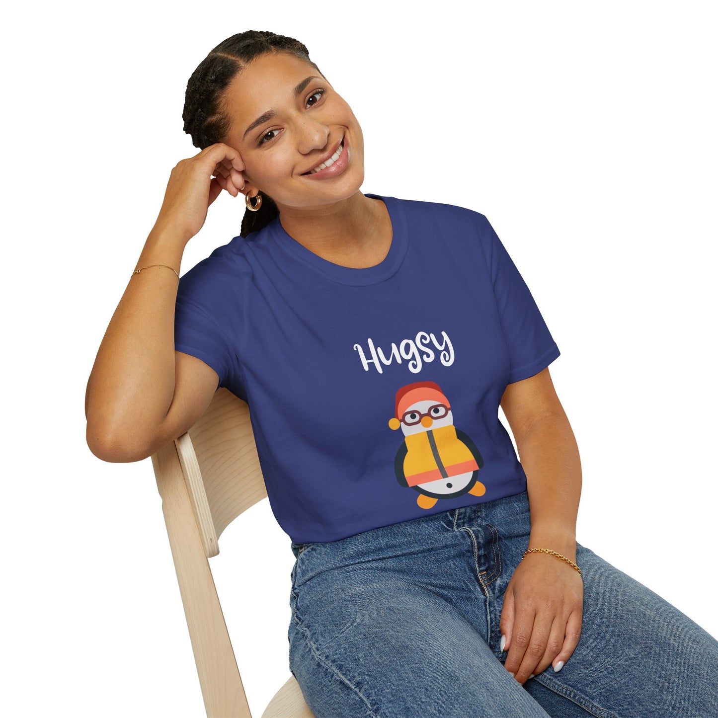 Cute HUGSY Graphic Unisex Softstyle T-Shirt, Holiday Gift, Casual Wear, Cute T-Shirt, Fun Apparel, Christmas Shirt for Friends Lovers