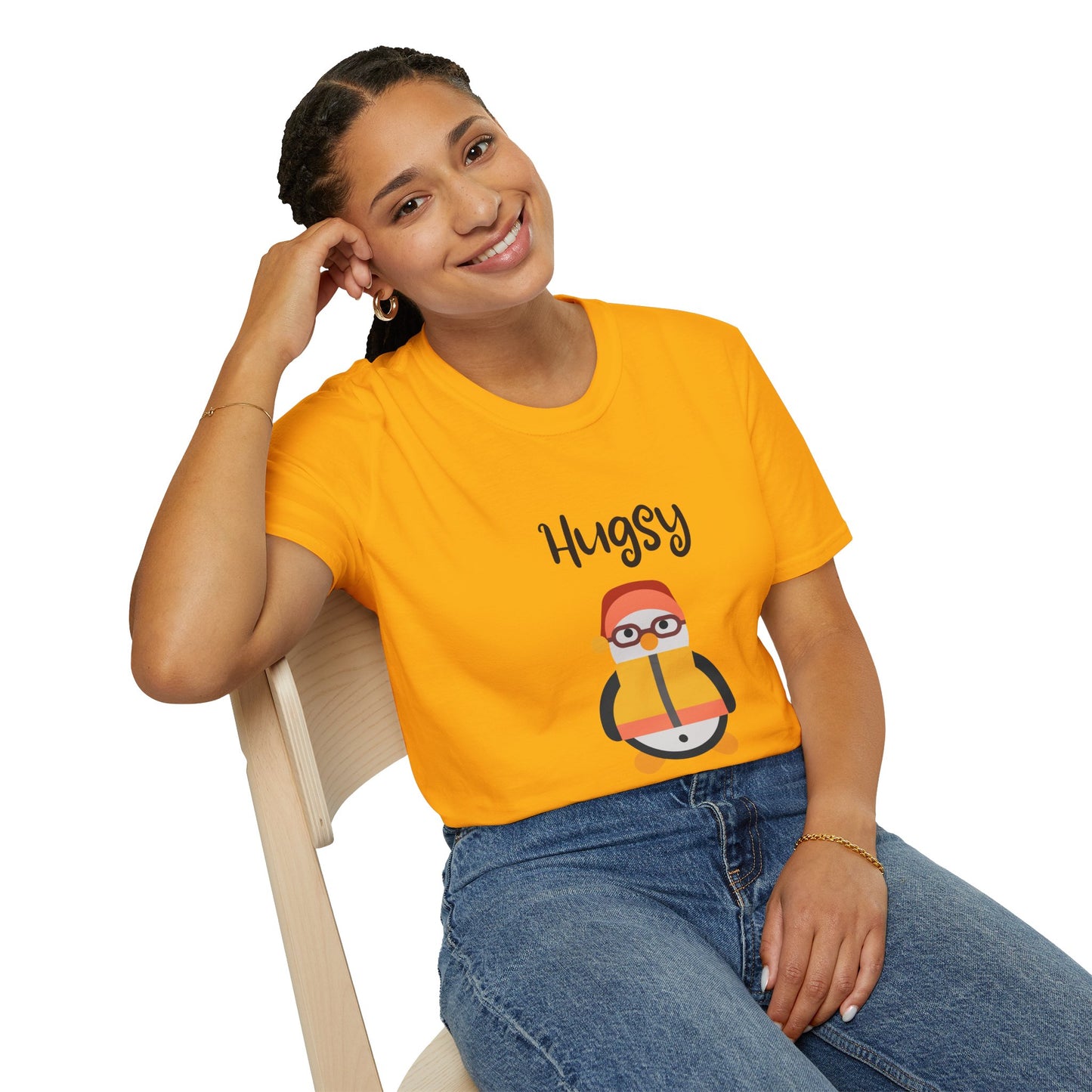 Cute HUGSY Graphic Unisex Softstyle T-Shirt, Holiday Gift, Casual Wear, Cute T-Shirt, Fun Apparel, Christmas Shirt for Friends Lovers