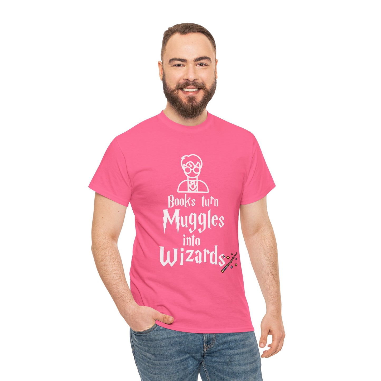 Books Turn Muggles into Wizards Unisex Heavy Cotton Tee