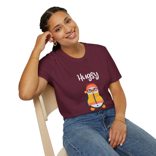 Cute HUGSY Graphic Unisex Softstyle T-Shirt, Holiday Gift, Casual Wear, Cute T-Shirt, Fun Apparel, Christmas Shirt for Friends Lovers