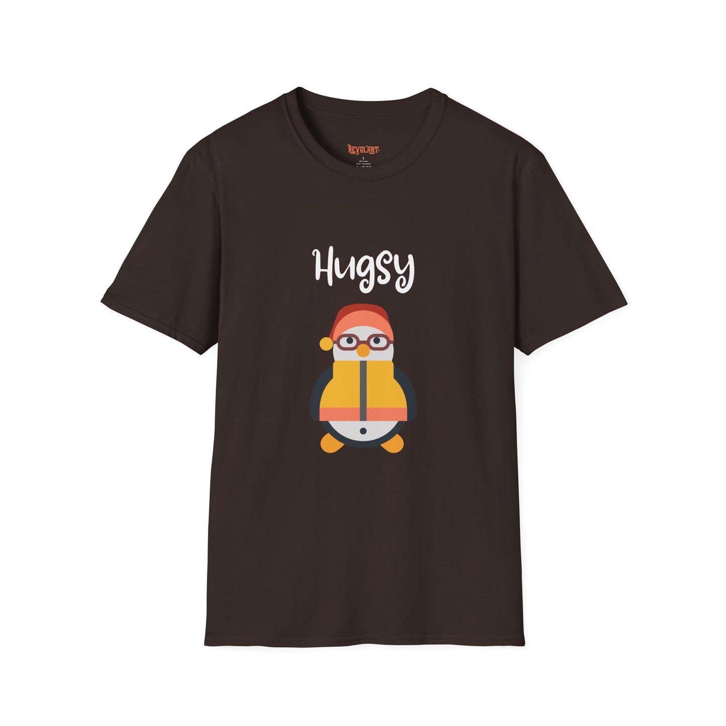 Cute HUGSY Graphic Unisex Softstyle T-Shirt, Holiday Gift, Casual Wear, Cute T-Shirt, Fun Apparel, Christmas Shirt for Friends Lovers