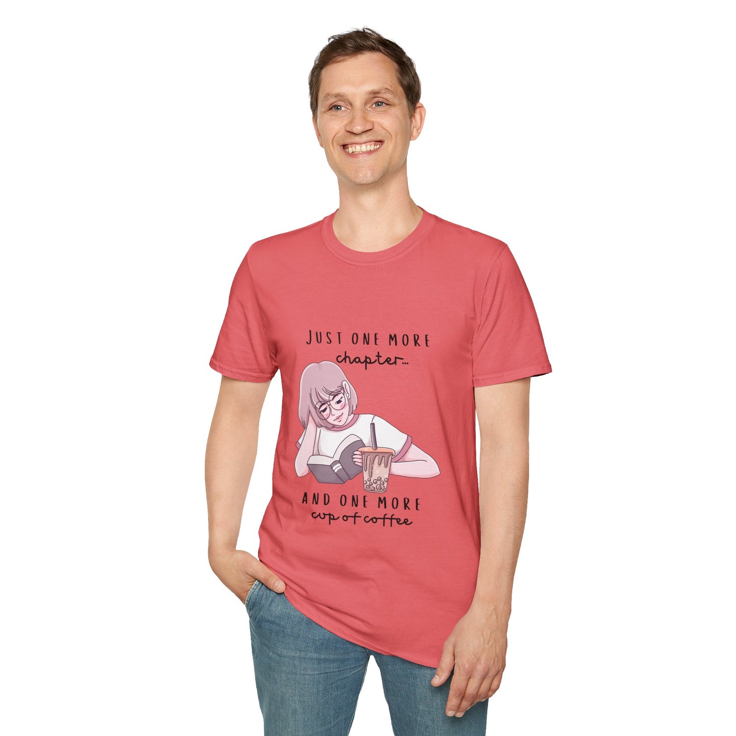 Book Lover's Unisex Softstyle T-Shirt - "Just One More Chapter" Design