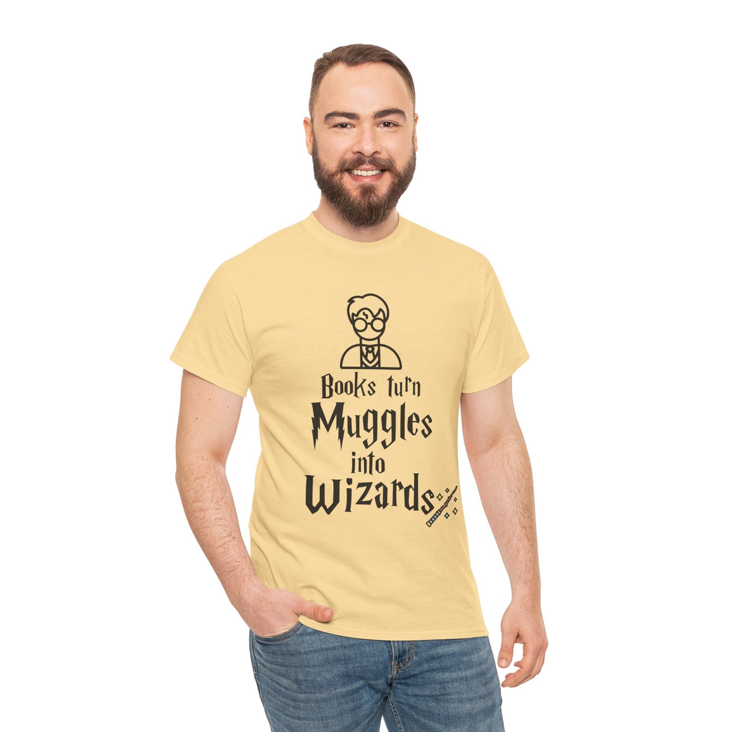 Books Turn Muggles into Wizards Unisex Heavy Cotton Tee