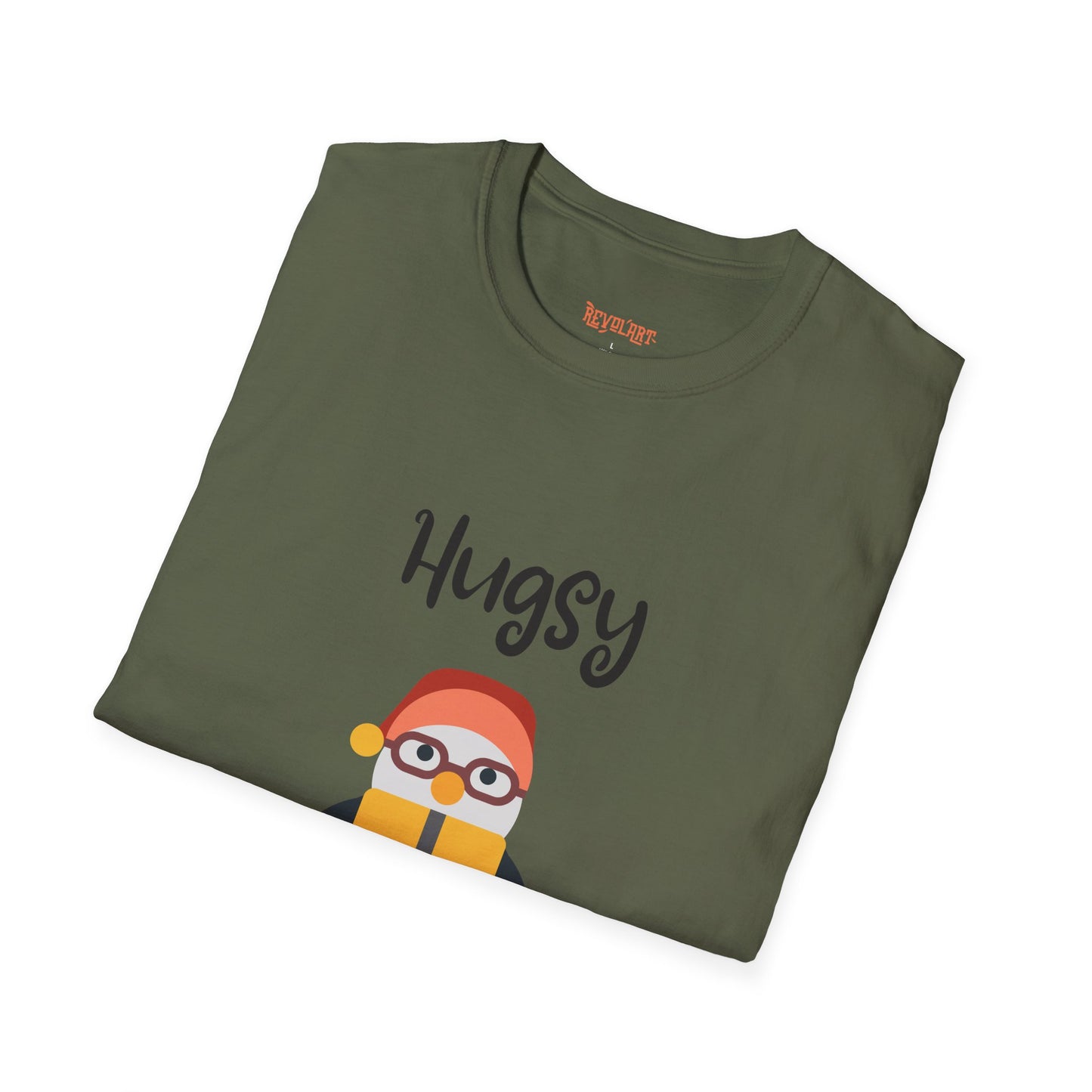 Cute HUGSY Graphic Unisex Softstyle T-Shirt, Holiday Gift, Casual Wear, Cute T-Shirt, Fun Apparel, Christmas Shirt for Friends Lovers