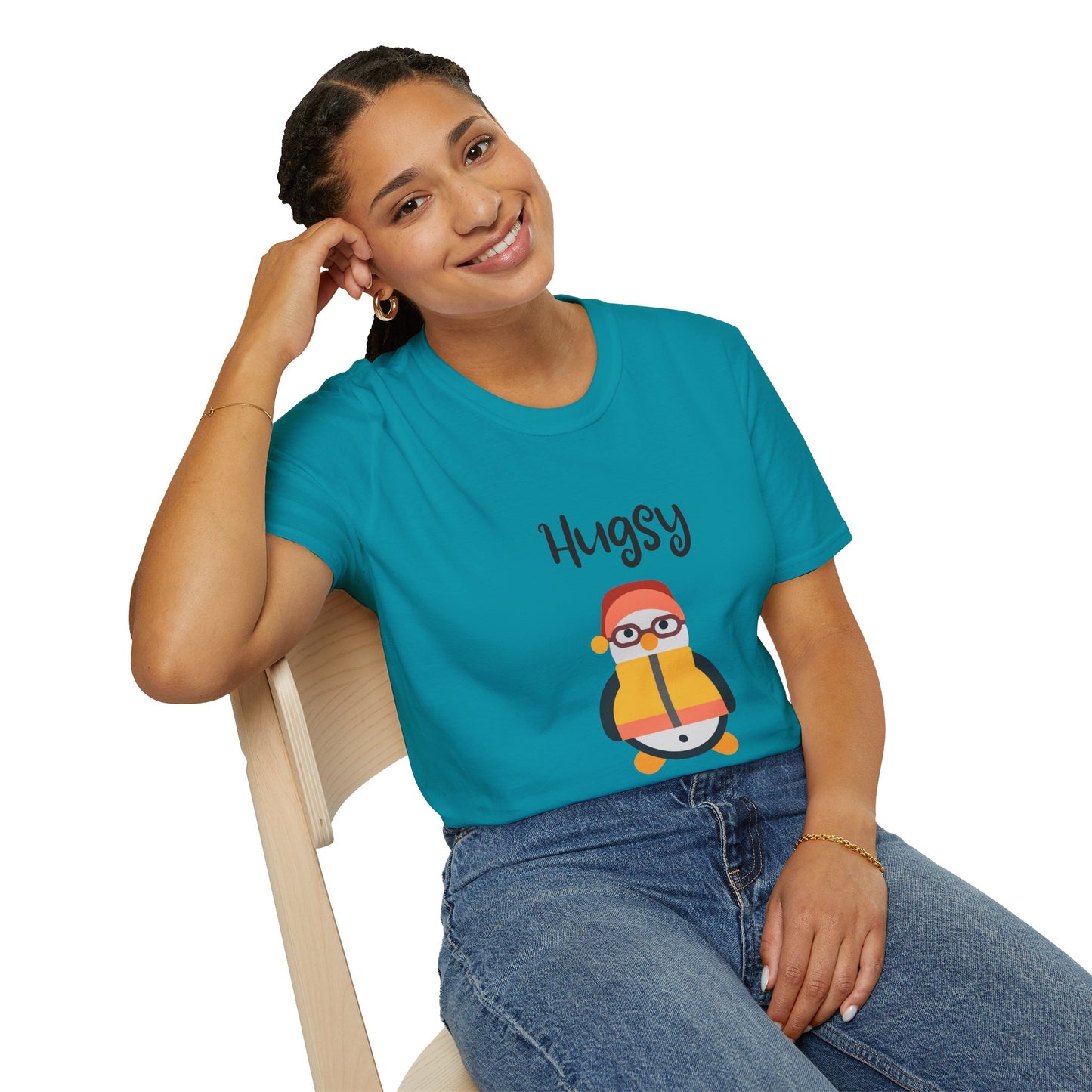 Cute HUGSY Graphic Unisex Softstyle T-Shirt, Holiday Gift, Casual Wear, Cute T-Shirt, Fun Apparel, Christmas Shirt for Friends Lovers