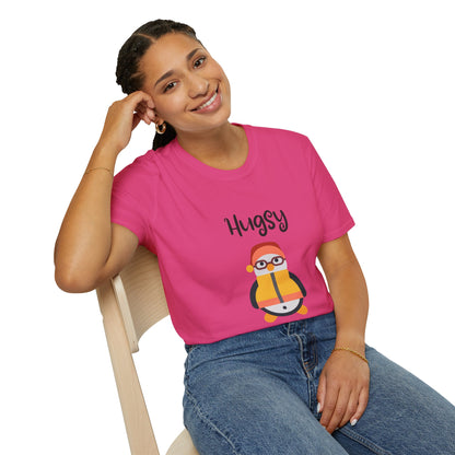 Cute HUGSY Graphic Unisex Softstyle T-Shirt, Holiday Gift, Casual Wear, Cute T-Shirt, Fun Apparel, Christmas Shirt for Friends Lovers