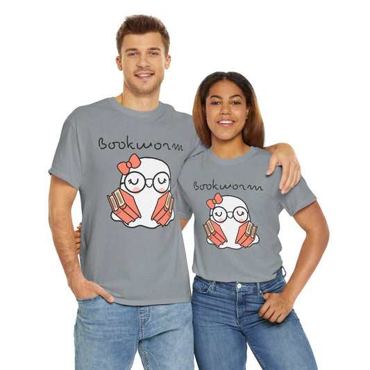 Cute Ghosty Bookwork Unisex Heavy Cotton Tee