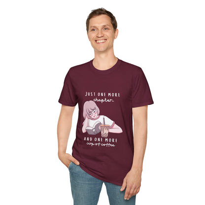 Book Lover's Unisex Softstyle T-Shirt - "Just One More Chapter" Design