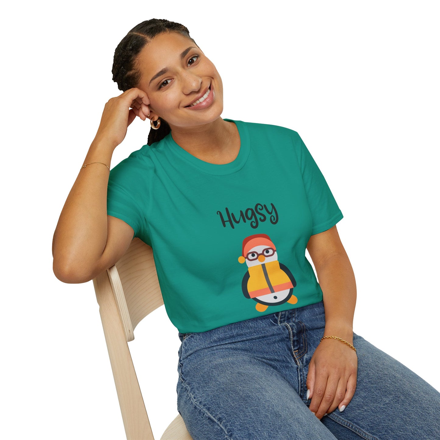Cute HUGSY Graphic Unisex Softstyle T-Shirt, Holiday Gift, Casual Wear, Cute T-Shirt, Fun Apparel, Christmas Shirt for Friends Lovers
