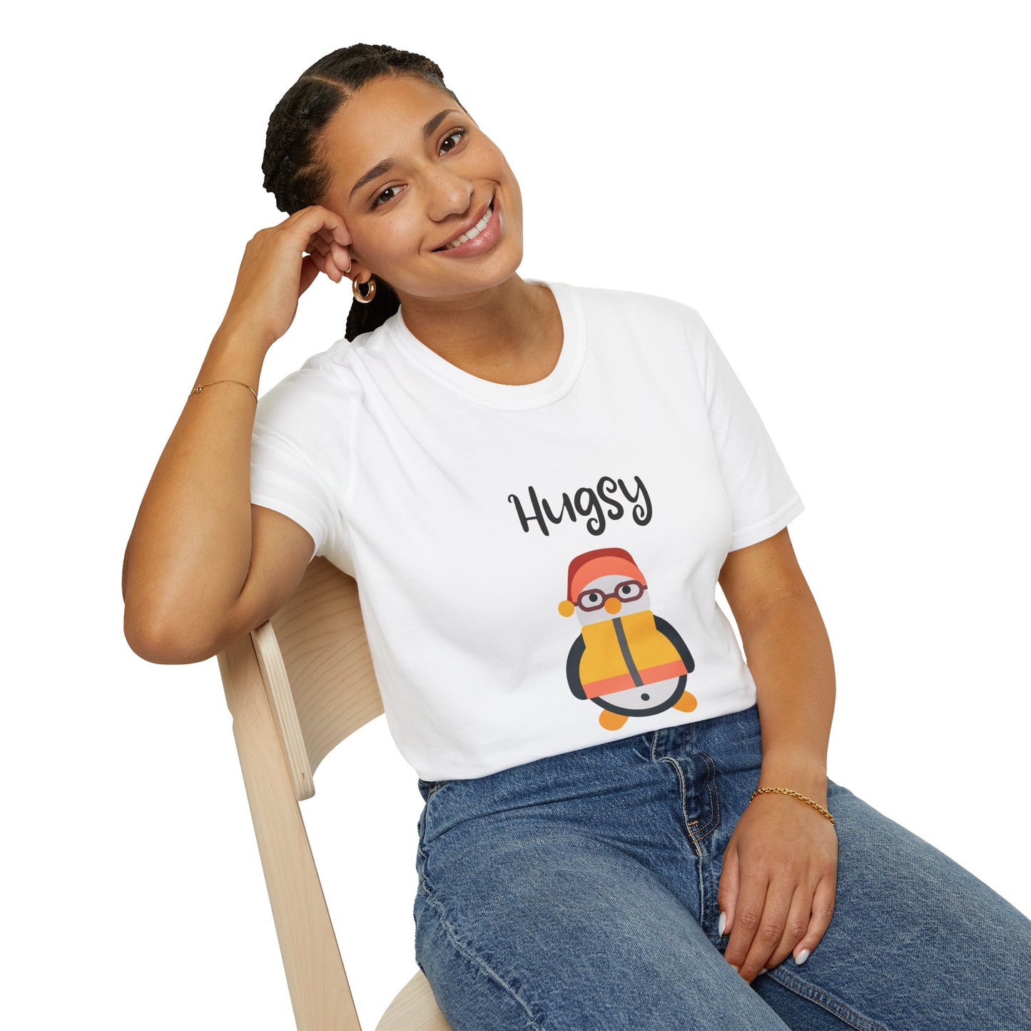 Cute HUGSY Graphic Unisex Softstyle T-Shirt, Holiday Gift, Casual Wear, Cute T-Shirt, Fun Apparel, Christmas Shirt for Friends Lovers