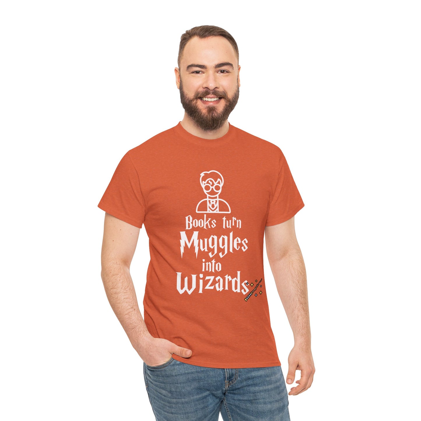 Books Turn Muggles into Wizards Unisex Heavy Cotton Tee