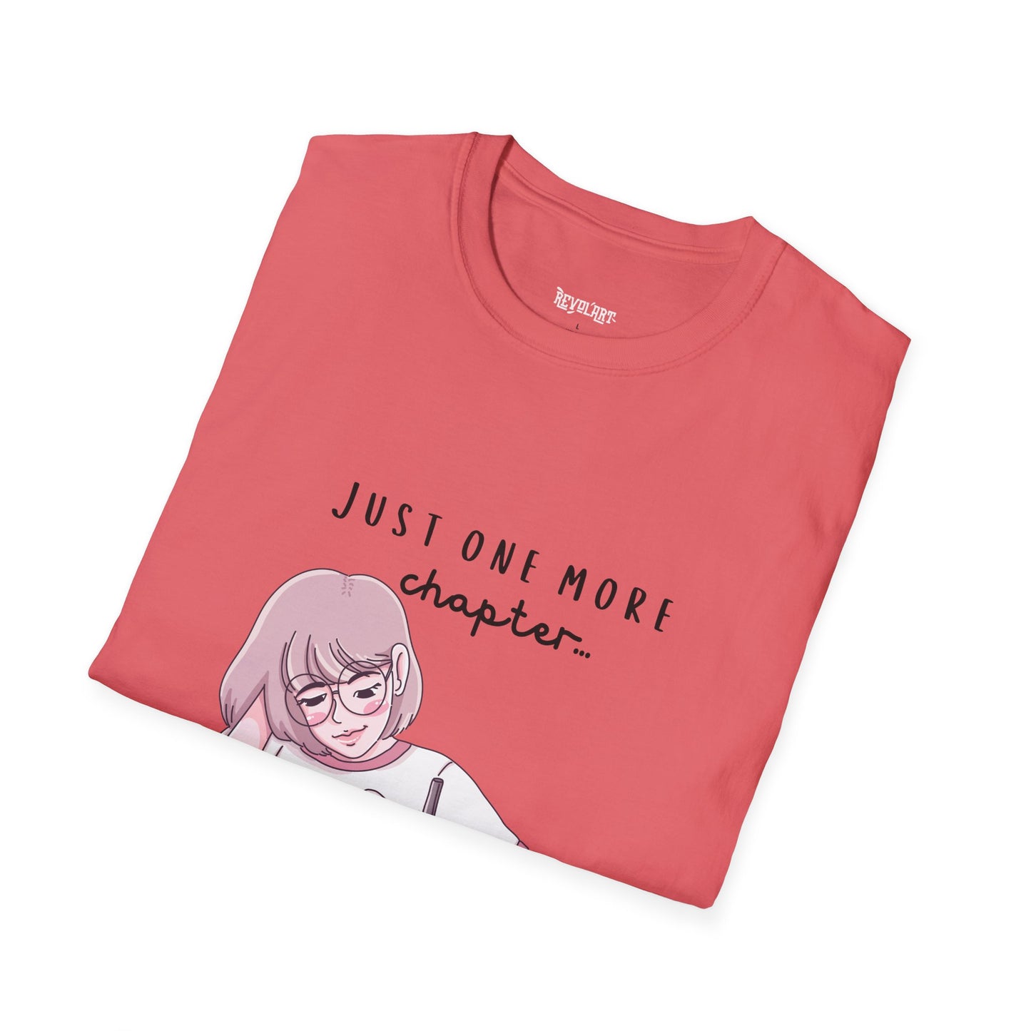 Book Lover's Unisex Softstyle T-Shirt - "Just One More Chapter" Design