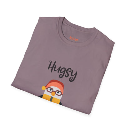 Cute HUGSY Graphic Unisex Softstyle T-Shirt, Holiday Gift, Casual Wear, Cute T-Shirt, Fun Apparel, Christmas Shirt for Friends Lovers