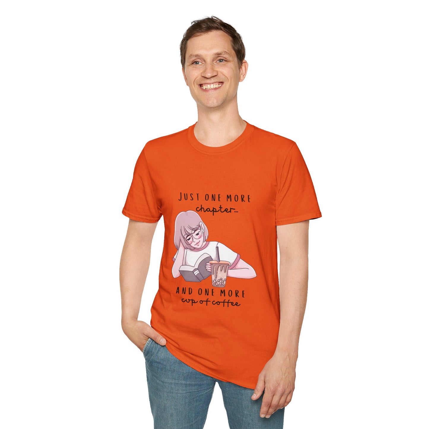 Book Lover's Unisex Softstyle T-Shirt - "Just One More Chapter" Design